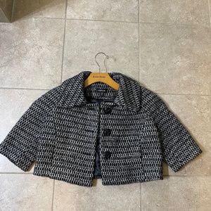 Bebe Cropped Metallic Black and White-Silver Mod Retro Swing Jacket Coat  XS